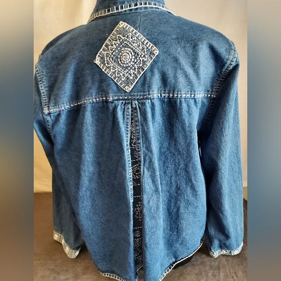 Tantrums bohemian embroidered denim jacket, sz L - Picture 2 of 7